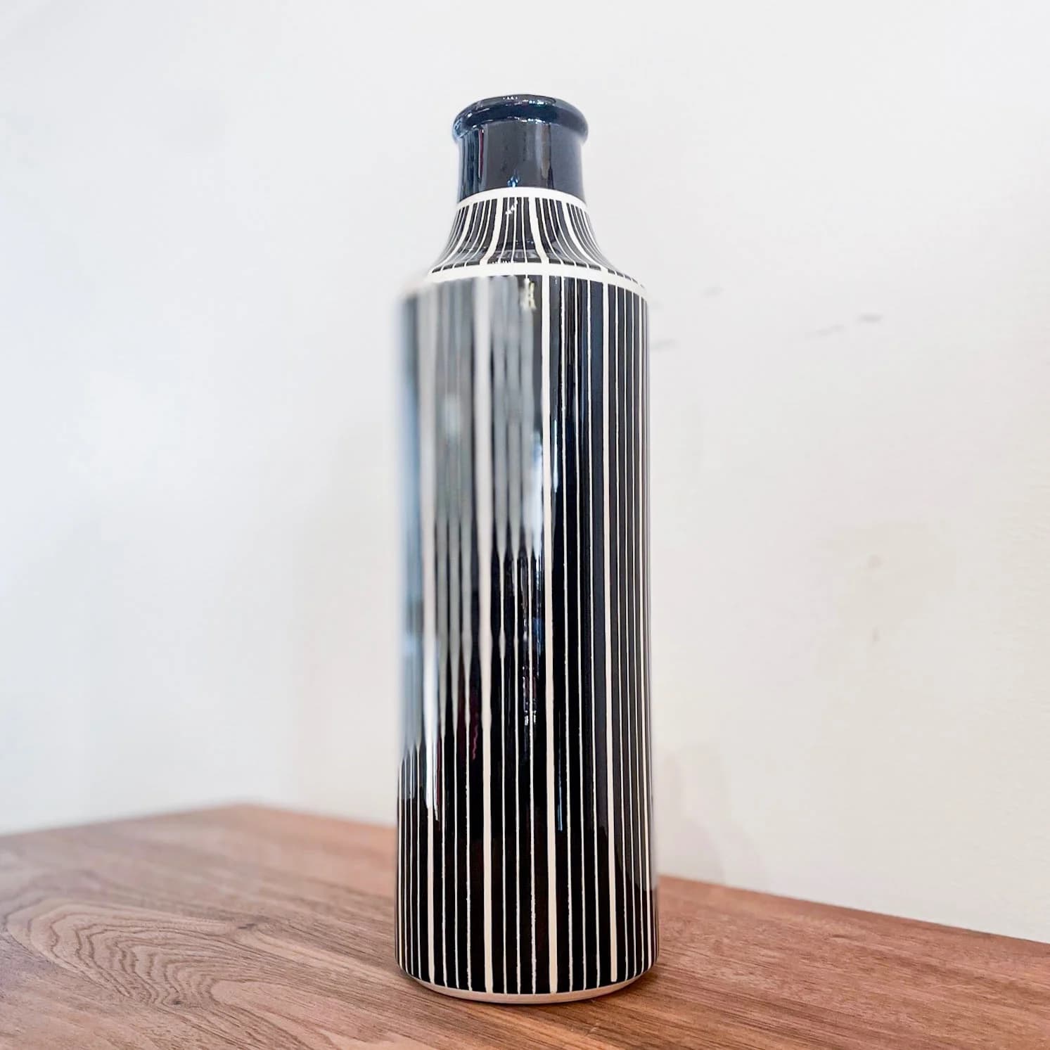 Black and White Striped Pillar Vase