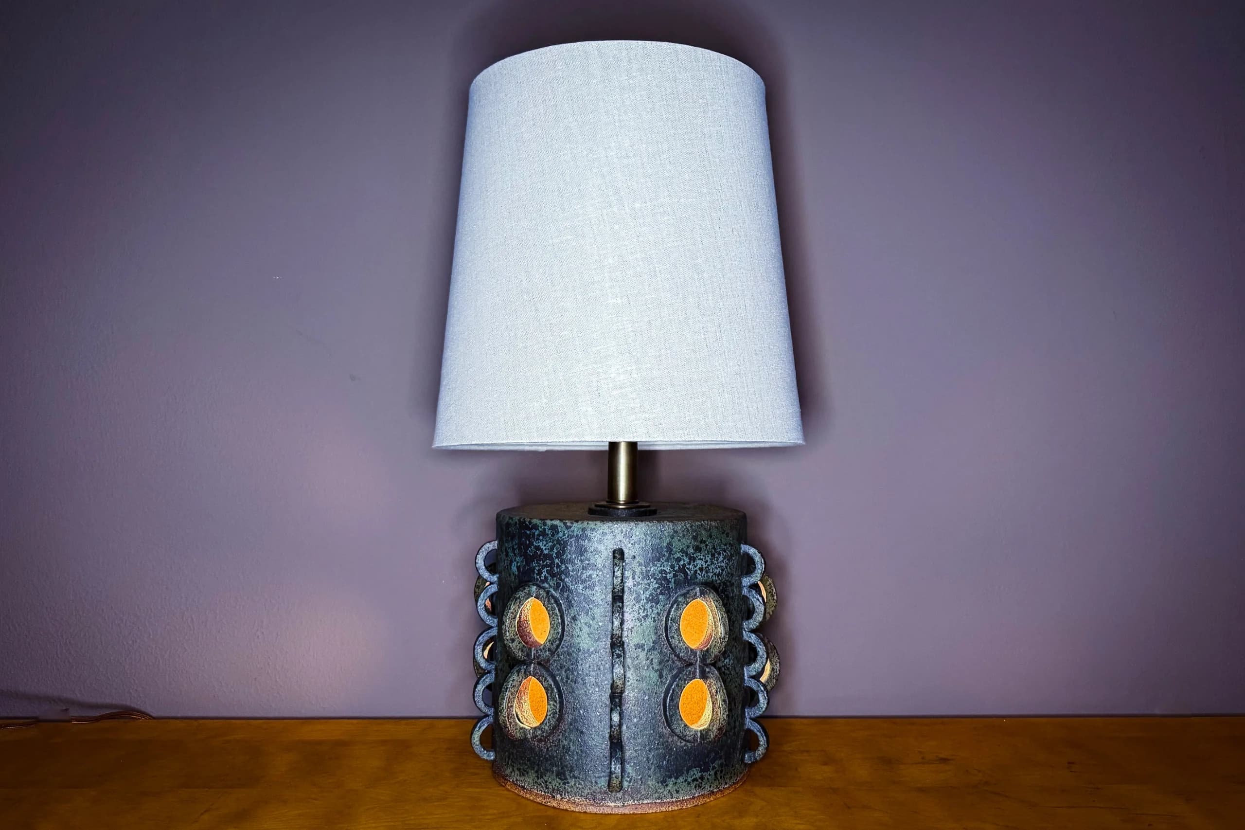 Heather Levine Ceramic Grey Blue Lamp