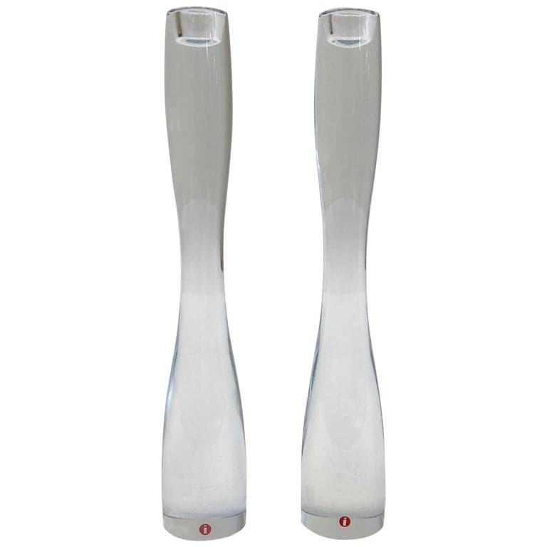 Pair of Finnish Crystal Candleholders by Timo Sarpaneva for Iittala