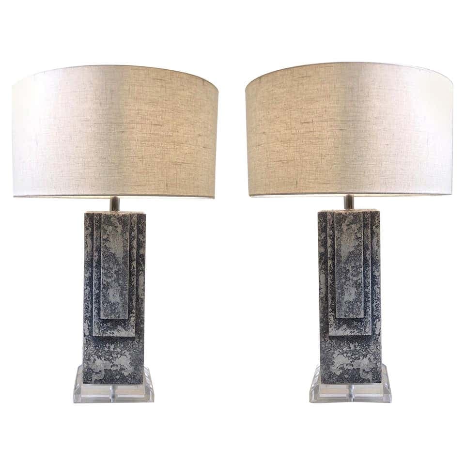 Pair of Plaster and Chrome Table Lamps