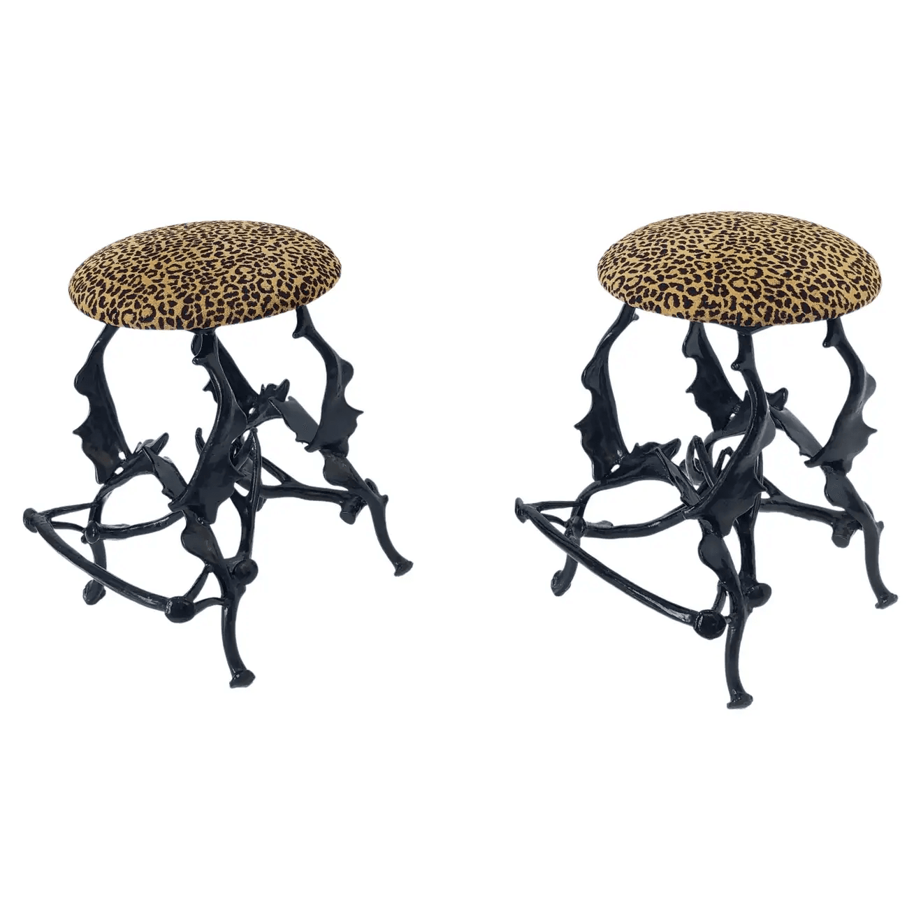 Pair of Black Powder Coated Faux Antler Bar Stools by Arthur Court.