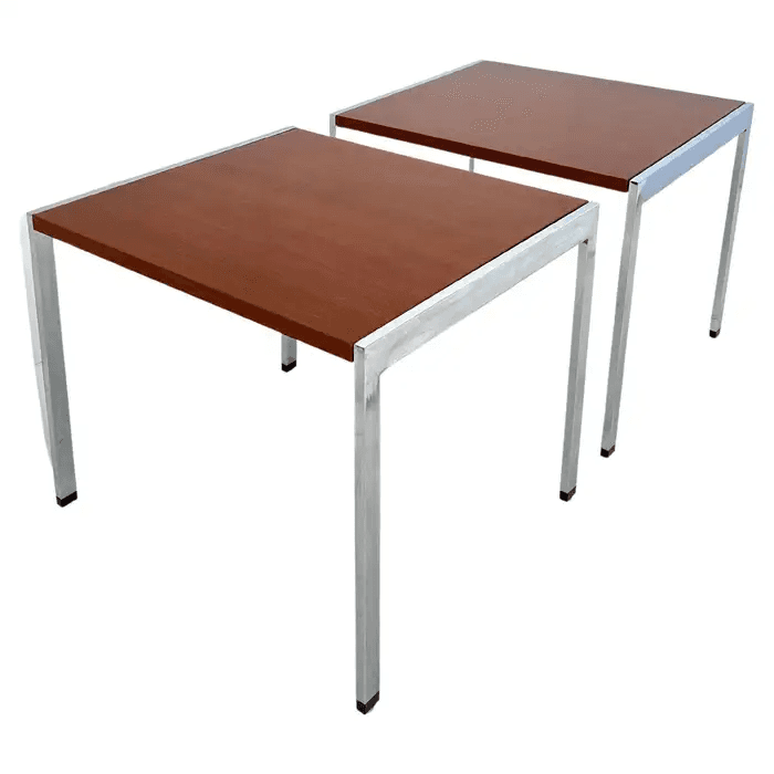 Pair of Chrome and Walnut Side Tables by Ward Bennett