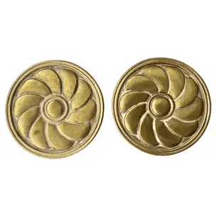 Pair of Round Bronze Door Handles Push Pull with Flower Relief