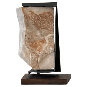 Pink Marble and Age Bronze Abstract Sculpture