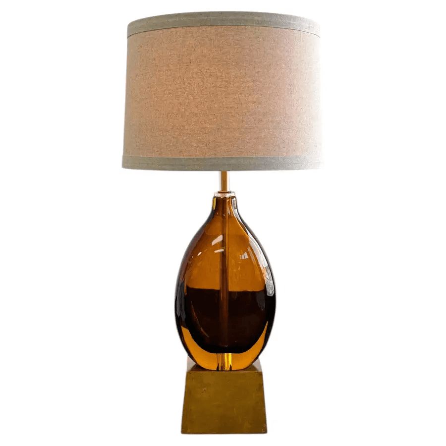 Italian Amber Murano Glass Table Lamp by Flavio Poli