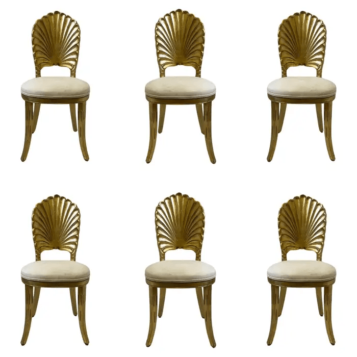 Set of Six Italian Gilded Wood Shell Back Dining Chairs