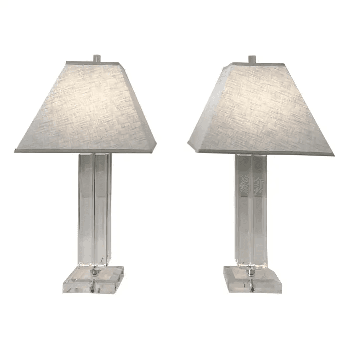 Pair of Lucite and Chrome Table Lamps