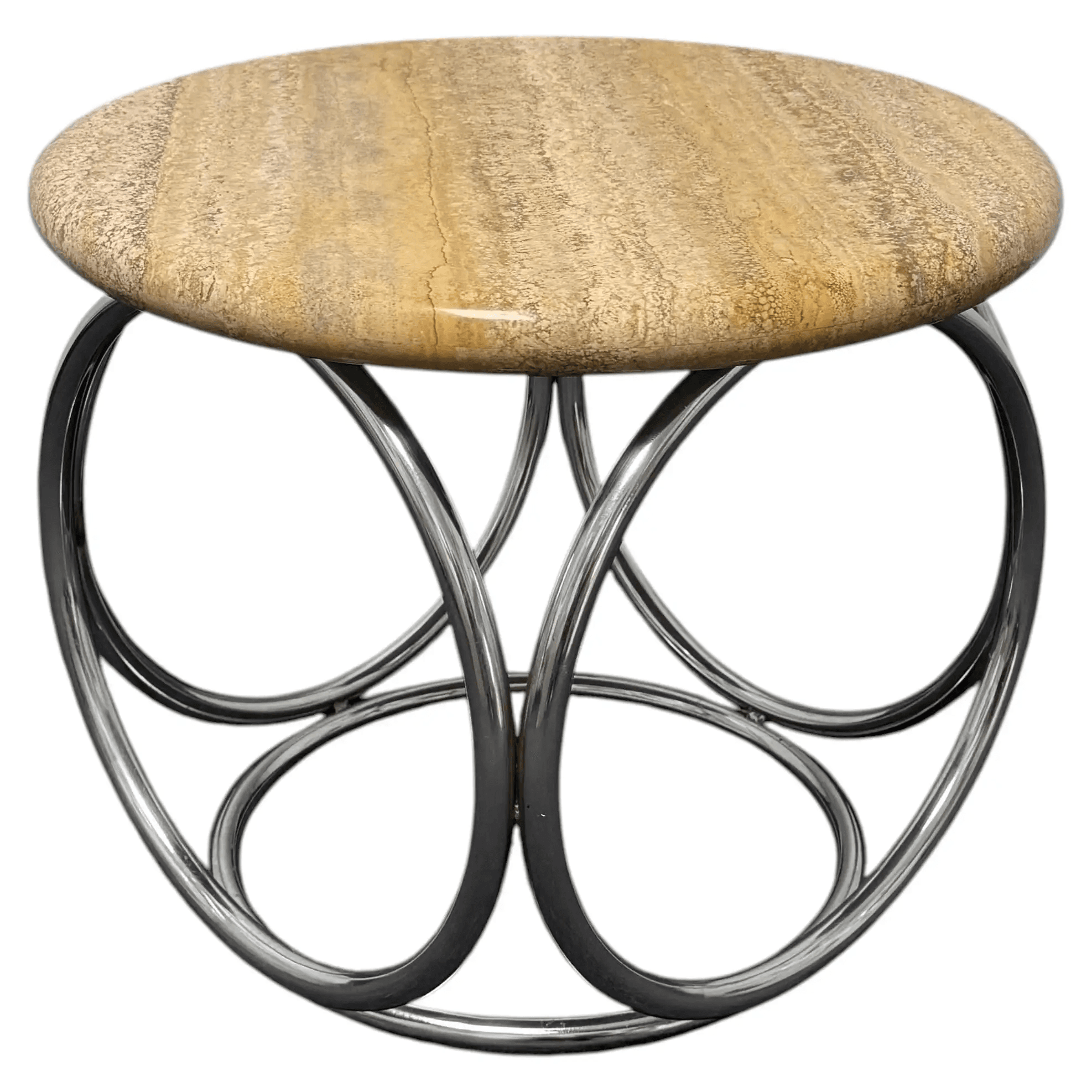Travertine and Chrome Sculptural Side Table