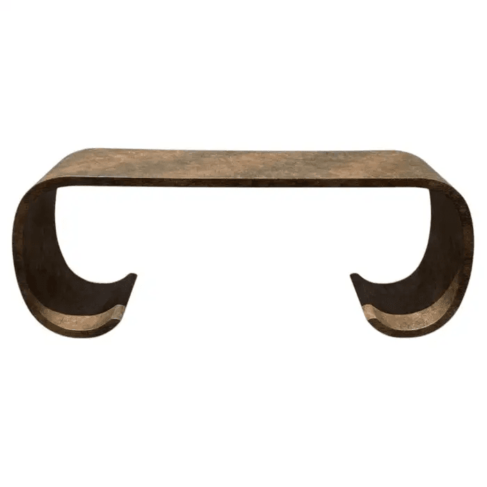 Grasscloth Scroll Console Table in the Style of Karl Springer