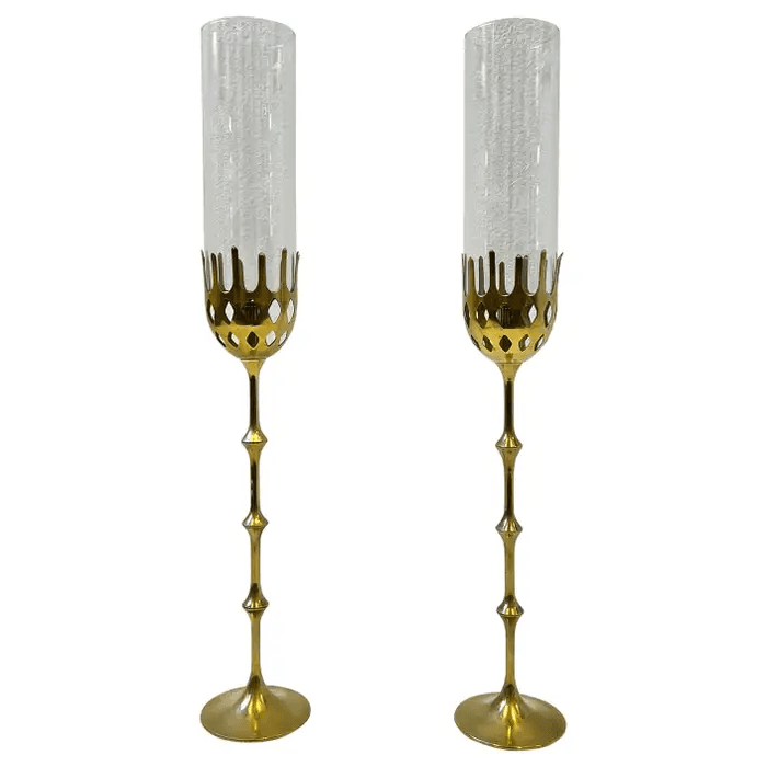 Pair of Brass and Glass Candle Holders by Bijørn Wiinblad