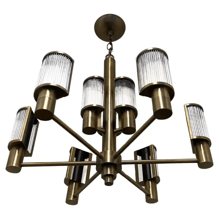 Rare Antique Brass & Glass Chandelier by Casella Lighting