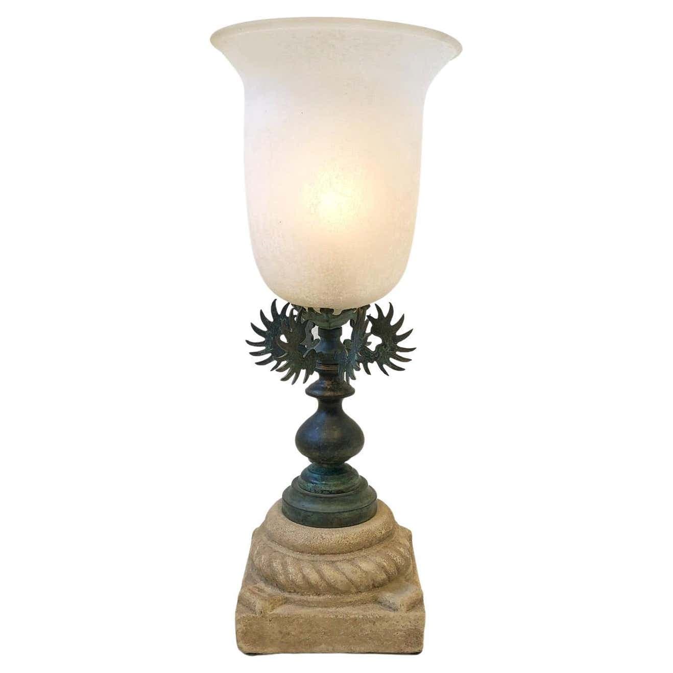 White Scavo Murano Glass and Bronze Table Lamp