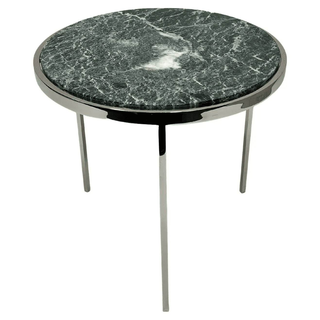Green Marble and Polished Stainless Steel Round Tripod Side Table by Brueton