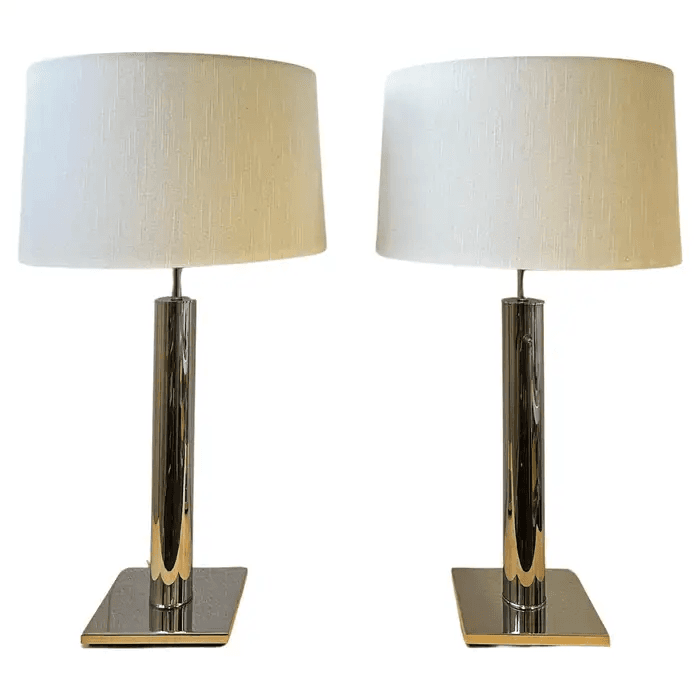 Pair of Chrome Table Lamps by Nessen Lighting