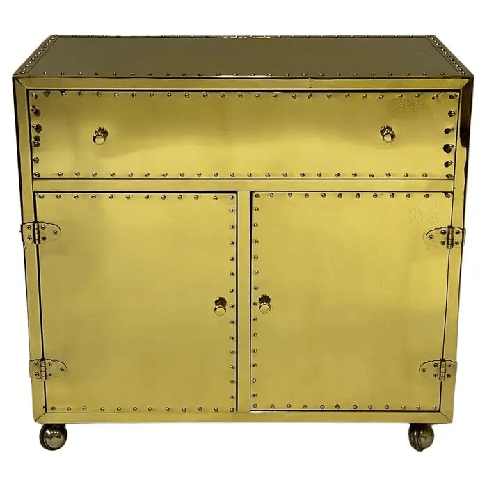 Spanish Brass Nightstand on Casters by Sarreid Ltd.