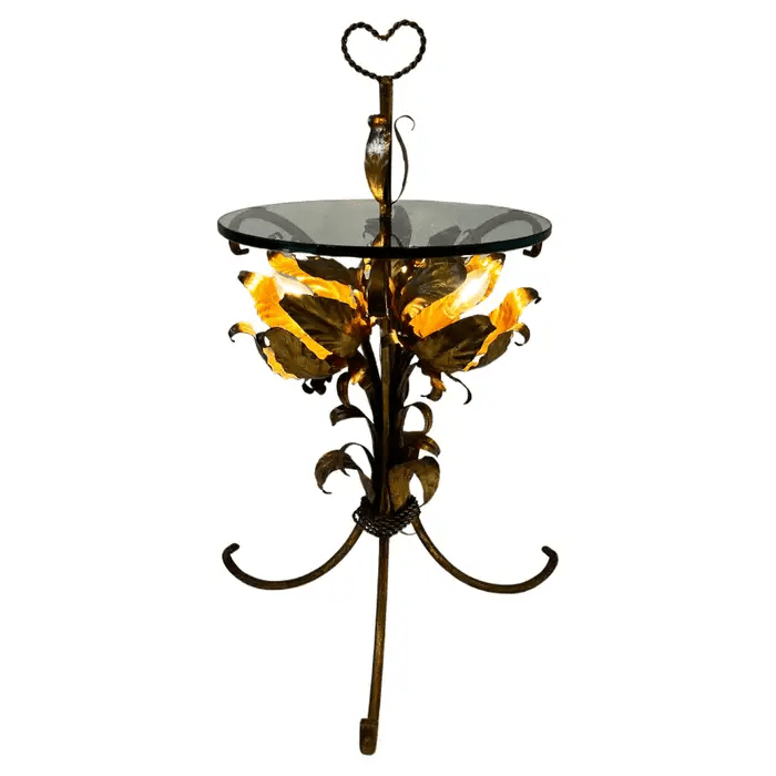 Hollywood Regency Italian Gilded Flower Side Table by Hans Kögl