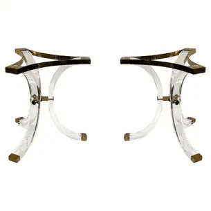 Pair of Lucite & Brass “Regency” Dining Table Bases by Charles Hollis Jones