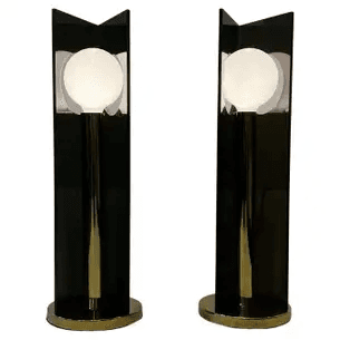 Pair of Smoked Lucite and Brass Table Lamps