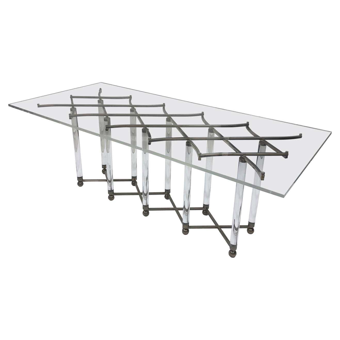 Signed Studio Lucite and Nickel ‘Lattice’ Dining Table by Charles Hollis Jones