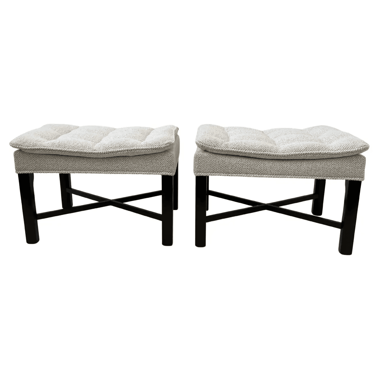 Pair of Walnut and Fabric Pillow Top Ottomans by Michael Taylor