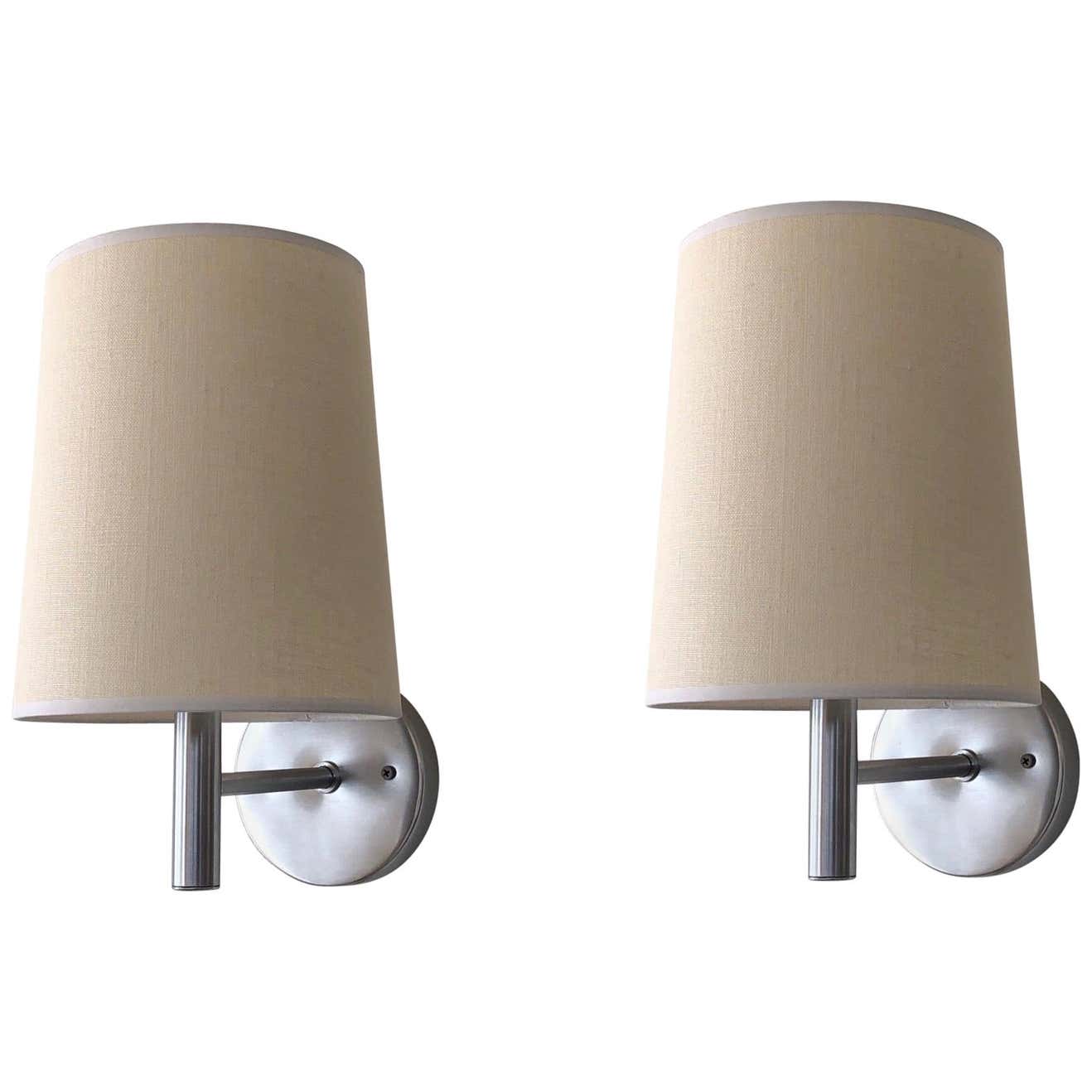 Pair of Brushed Stainless Steel Wall Scones by Walter Von Nessen