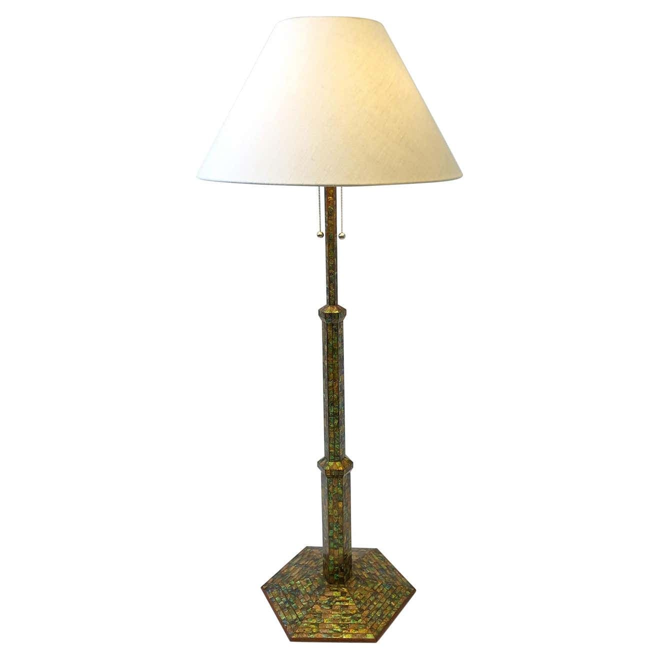Tessellated Abalone Shell and Chrome Floor Lamp