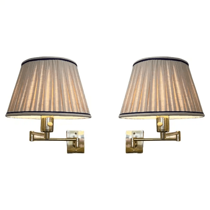 Pair of Adjustable Brass and Linen Wall Scoces by Hansen Lamps NY