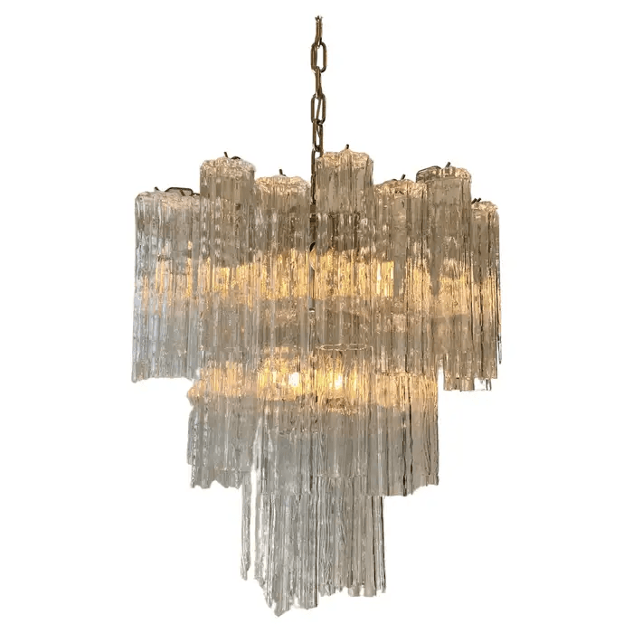 Italian Clear Murano Glass “Tronchi” Chandelier