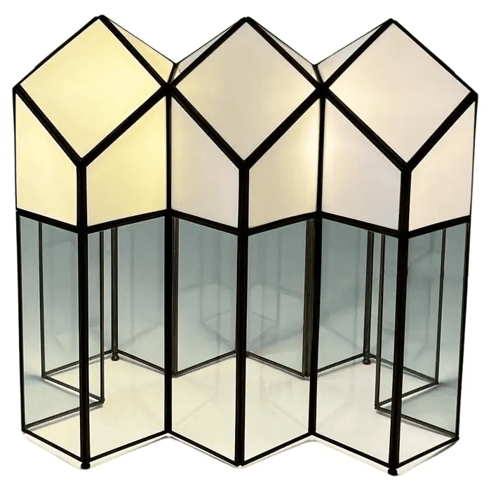 Architectural Stained Glass and Brass Table Lamp