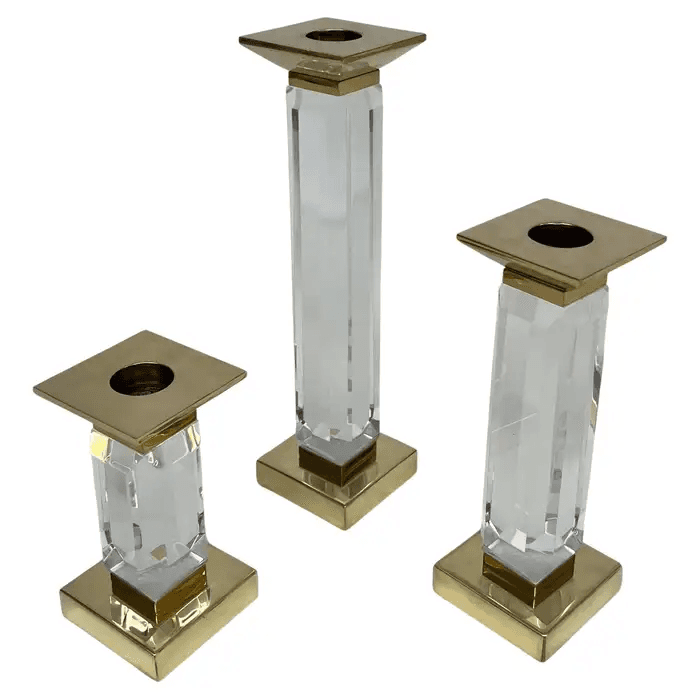 Set of Three Lucite and Brass Candlesticks by Charles Hollis Jones