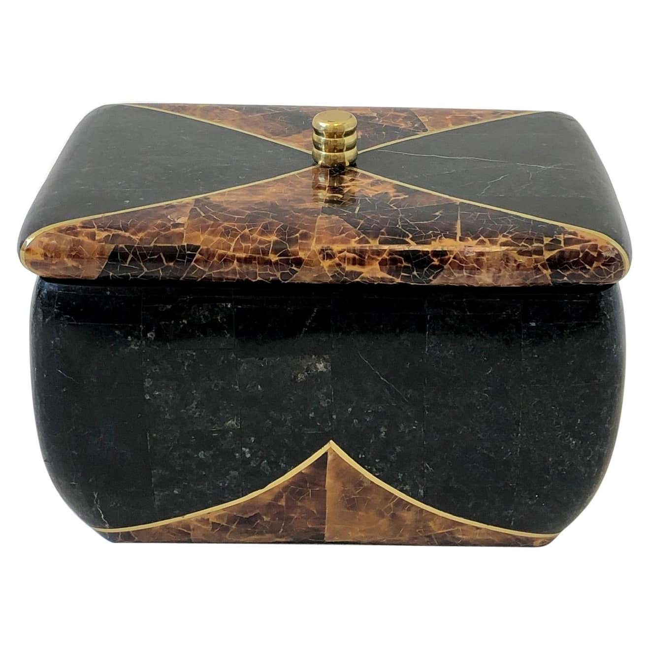 Black Marble and Coconut Shell Box by Maitland Smith