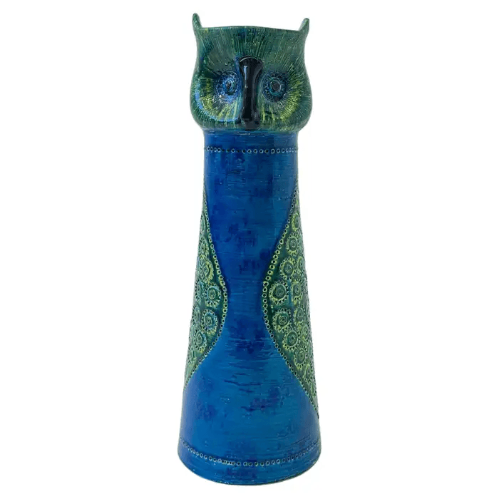 Italian “Rimini Blue” Ceramic Owl Vase by Aldo Londi for Bitossi