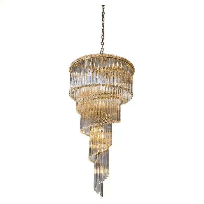 1980’s Large French Brass Spiral Crystal Chandelier