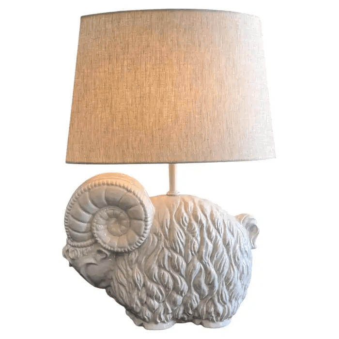 White Ceramic Ram Table Lamp by Royal Haeger