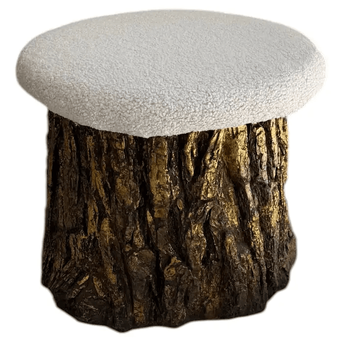 Gilded Faux Bois Ottoman in Boucle Fabric