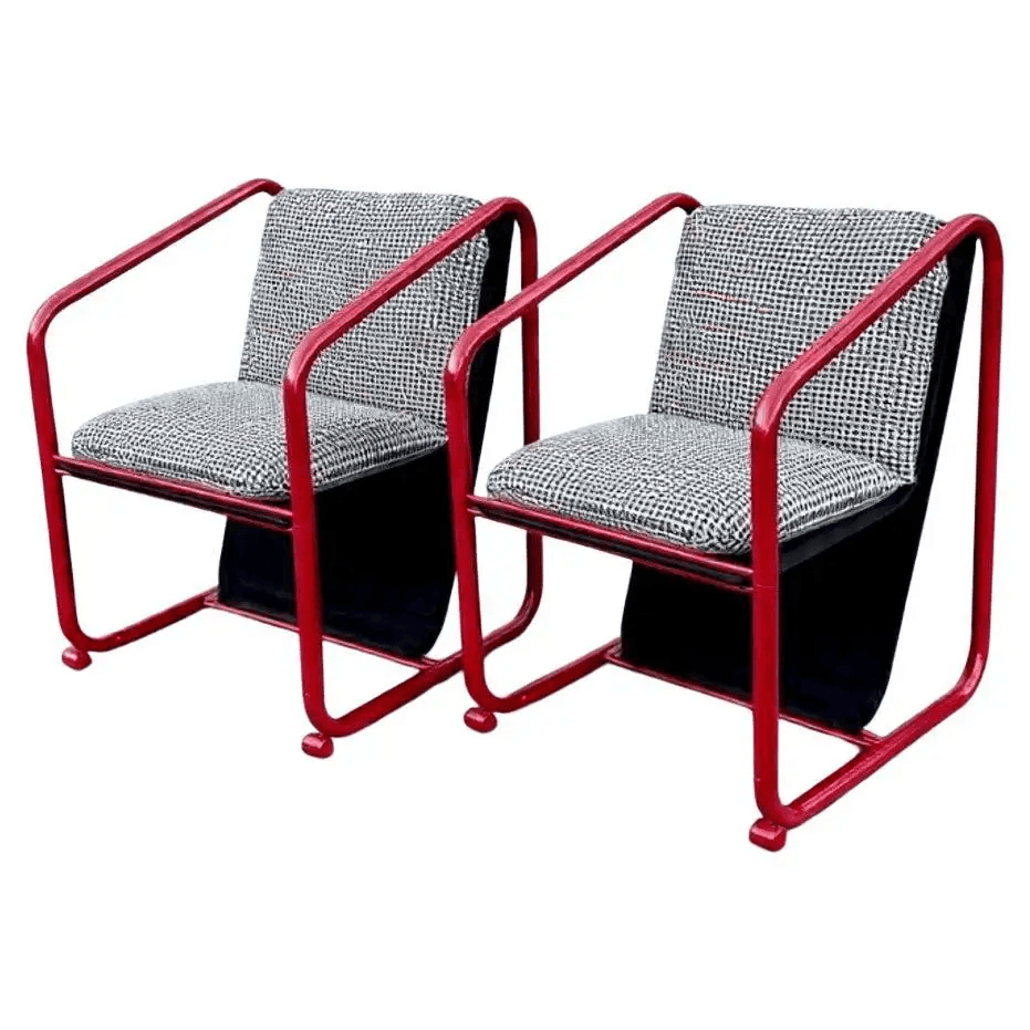 Adjustable Red and Black Lounge Chairs by Jerry Johnson, Vintage 1970s