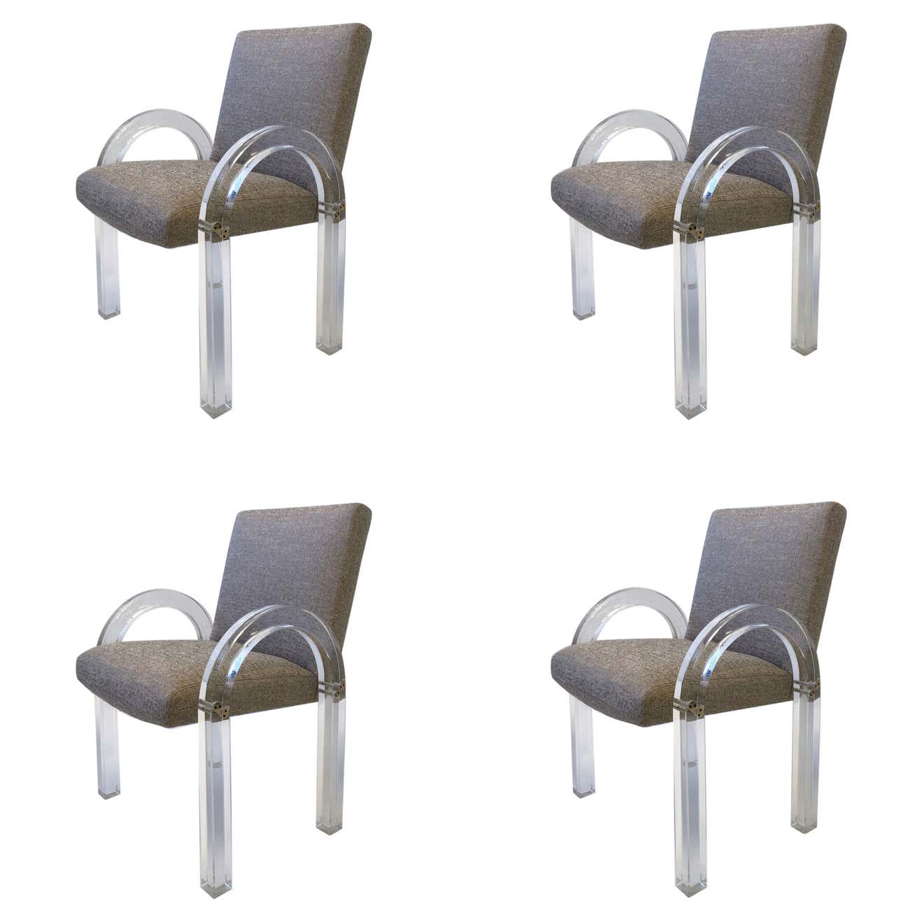 Set of Four Lucite and Brass Dining Chairs by Charles Hollis Jones
