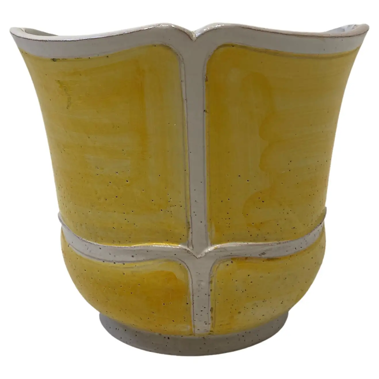 Yellow and White Italian Ceramic Planter