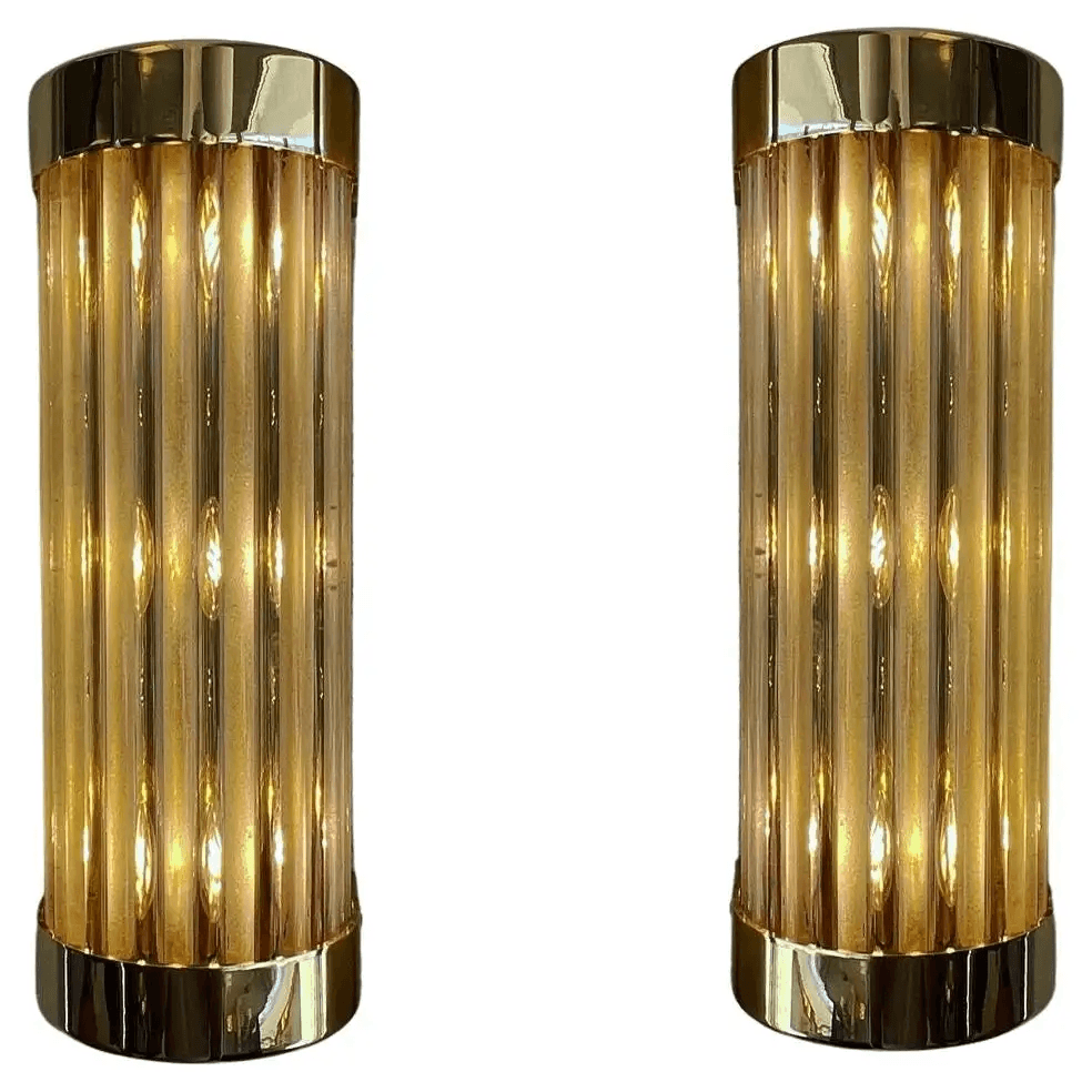 Pair of Brass and Glass Wall Sconces by Louis Baldinger & Sons