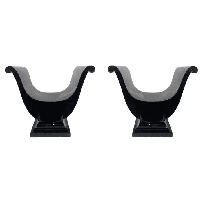 Pair of Black Lacquered Harlow Throne Chairs by Blackman Cruz