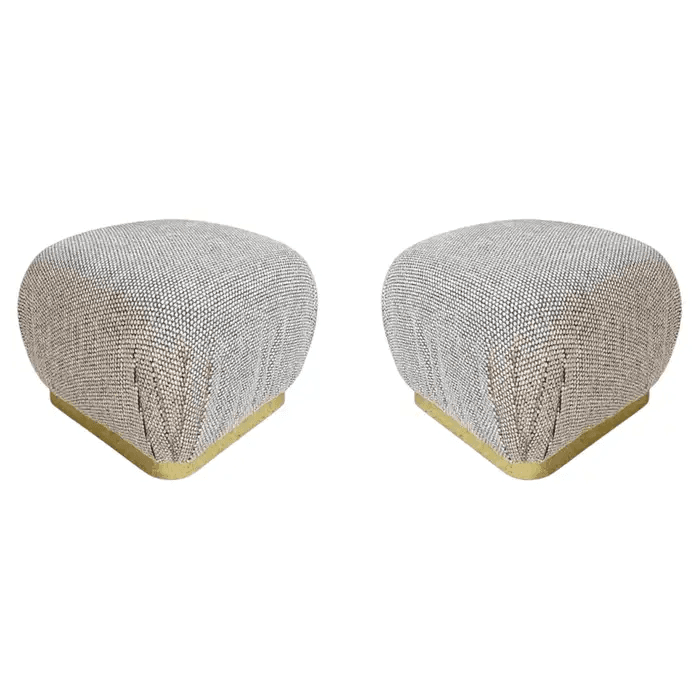 Brass and Fabric Pair of Karl Springer Style Ottomans Poufs by Weiman Company