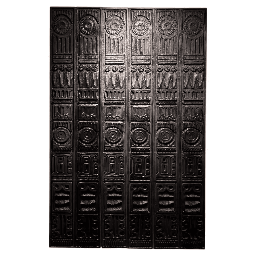Six Evelyn Ackerman Carved Redwood Panels