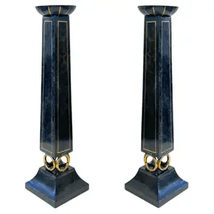 Black Granite & Brass Candle Holders by Maitland