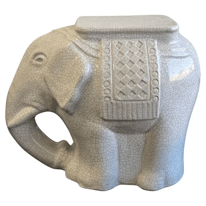 White Ceramic Crackle Glaze Elephant Side Table