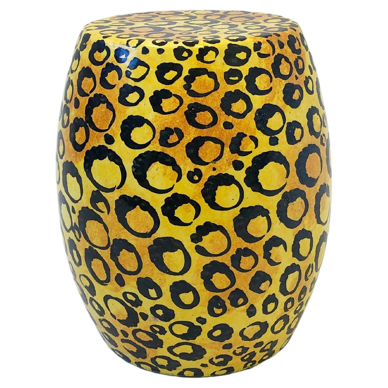Spanish Ceramic Leopard Print Drum Table