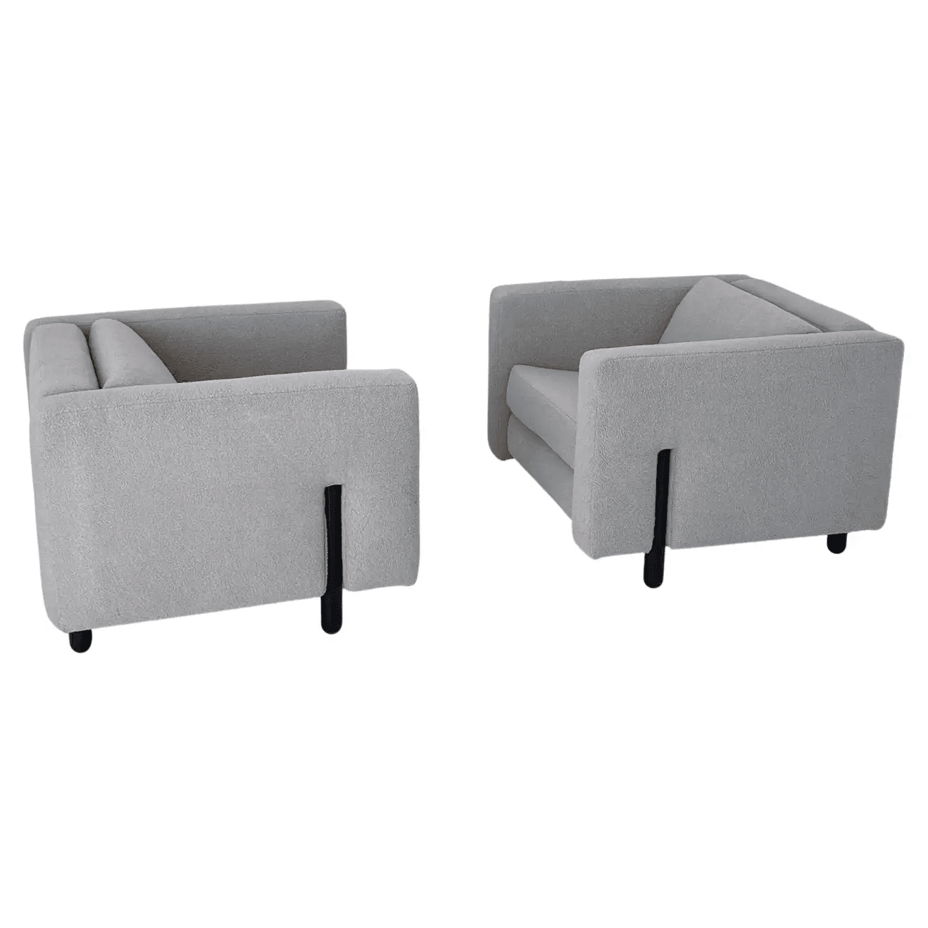Pair of Off White Boucle and Rosewood Lounge Chairs