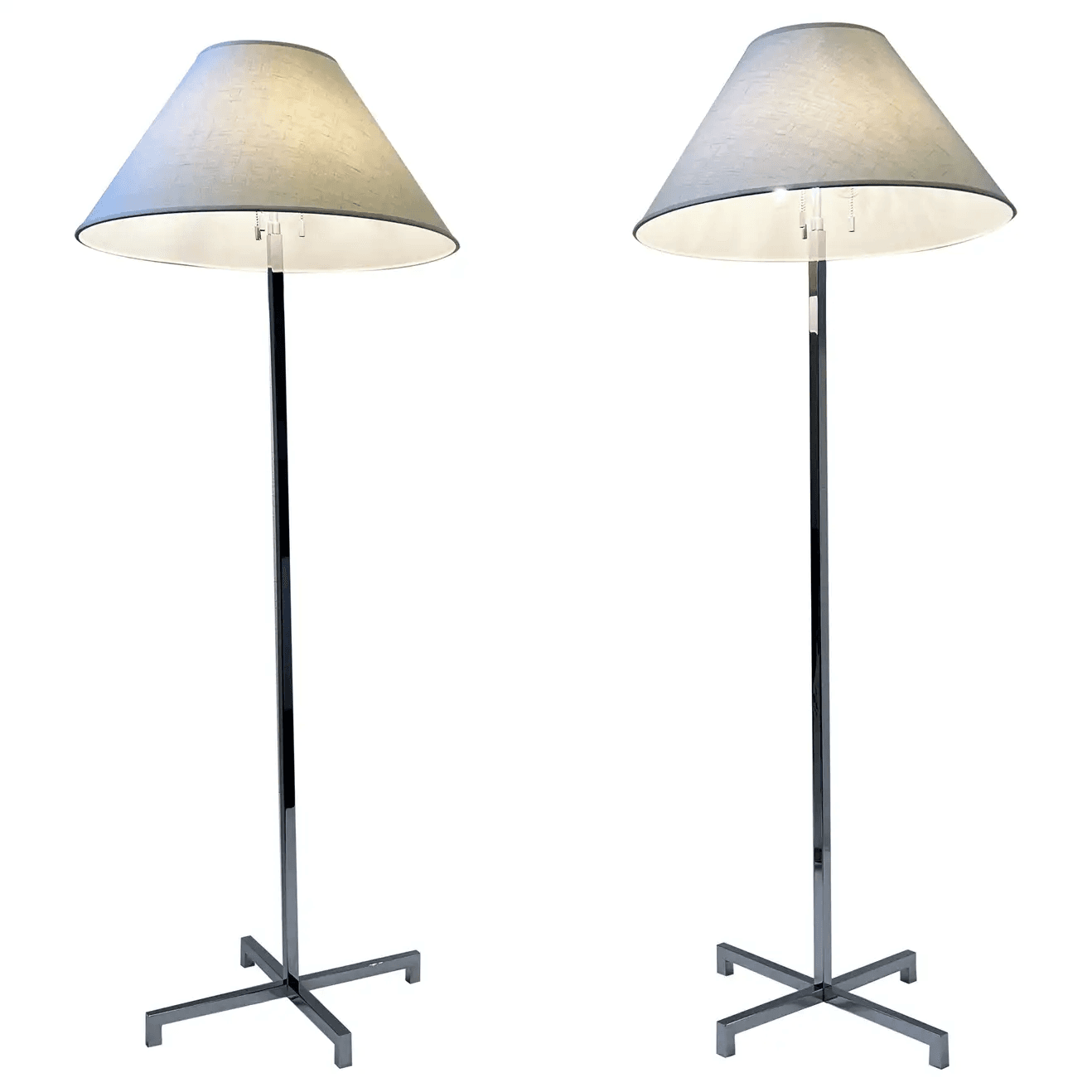 Pair of Chrome X Base Floor Lamps by Robsjohn Gibbings for Hansen Lighting