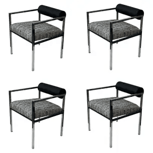 Set of Four Post-Modern Chrome and Black Leather Dining Chairs