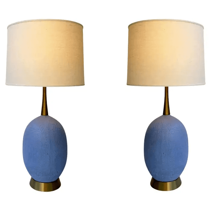 Pair of Purple Glazed Ceramic and Brass Table Lamps