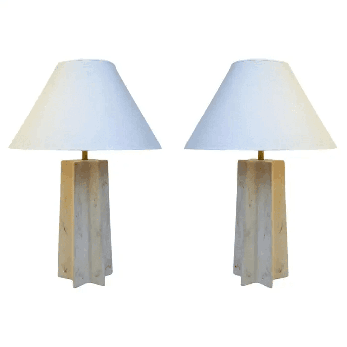Pair of Off White Star Shape Table Lamps by Michael Taylor